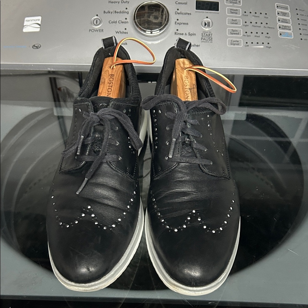 Bostonian Black Leather Oxfords with White Soles